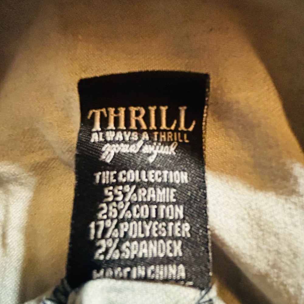 Thrill Light Blue Denim Button Down Shirt Distressed with Patches EUC Size M - Picture 7 of 12